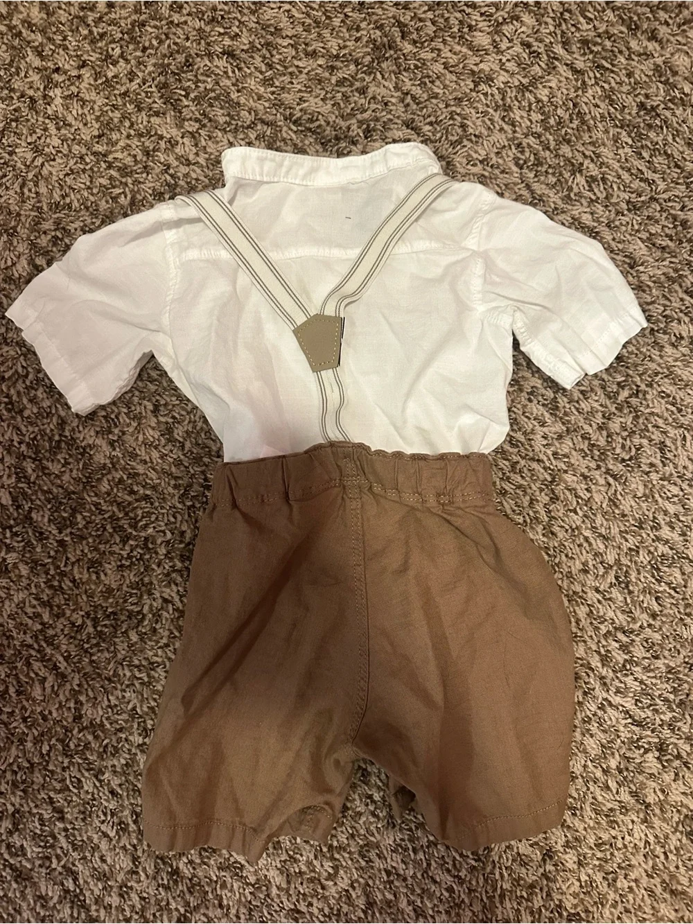 H&M White Shirt with Brown/Tan Suspender Shorts